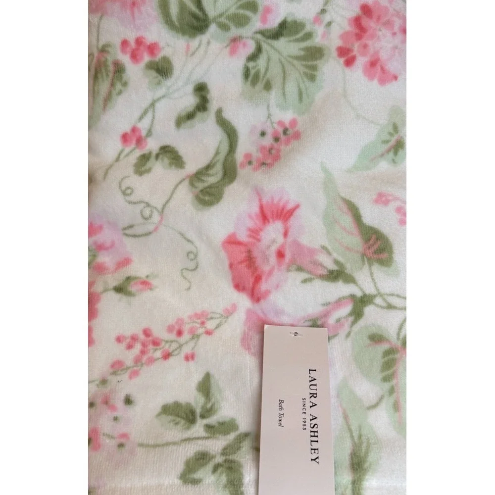 Laura Ashley Bath Towels Set Morning Gloria‎ Floral 4 Pcs Pink Green White NWT
